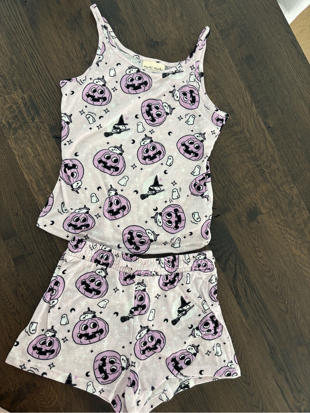 munki munki Pink Pumpkin Tank & Shorts Halloween Set for Juniors Small